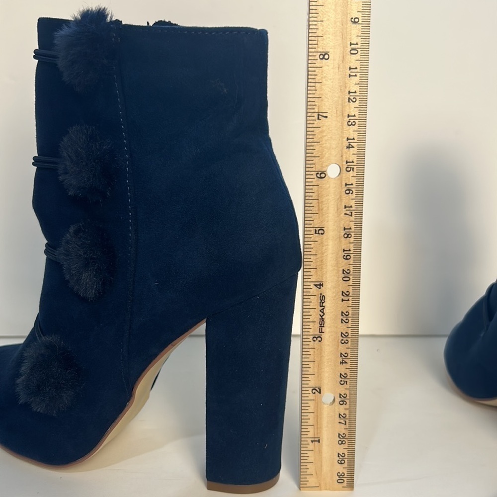 JustFab Isabella Bootie Victorian Inspired Blue Jewel Tone Pompoms Women's 6.5 - Picture 8 of 9